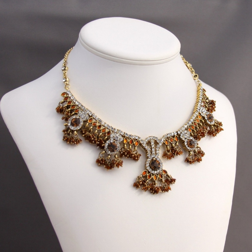 Elegant Amber, Gold and Brown Indian Jewelry Set